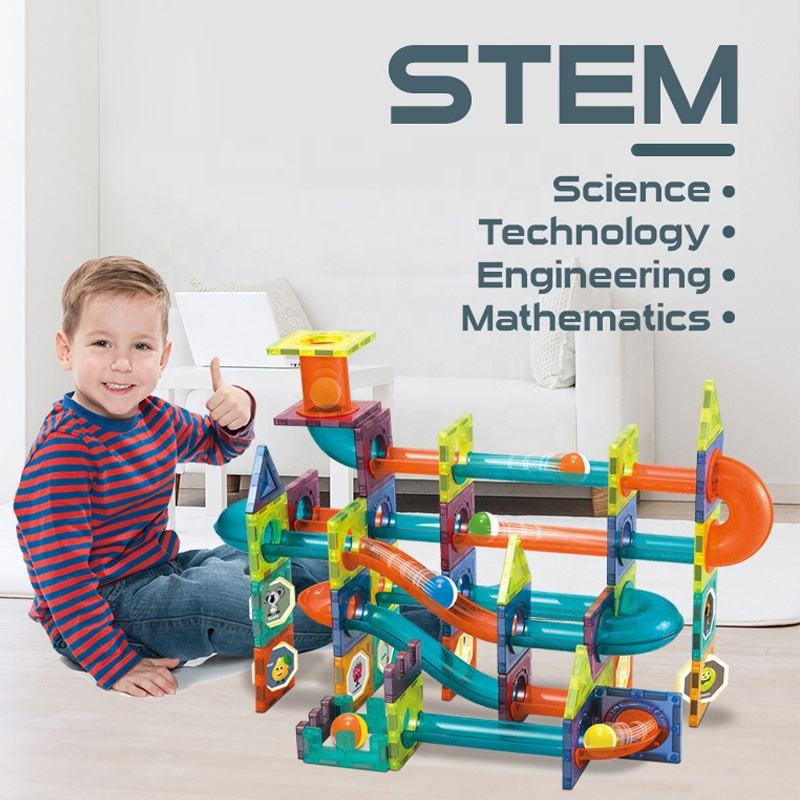 Aijh 132PCS Marble Run Magnetic Tiles Brinquedo Infantil Game Early Learning Educational DIY Blocks Sets Kids Toys