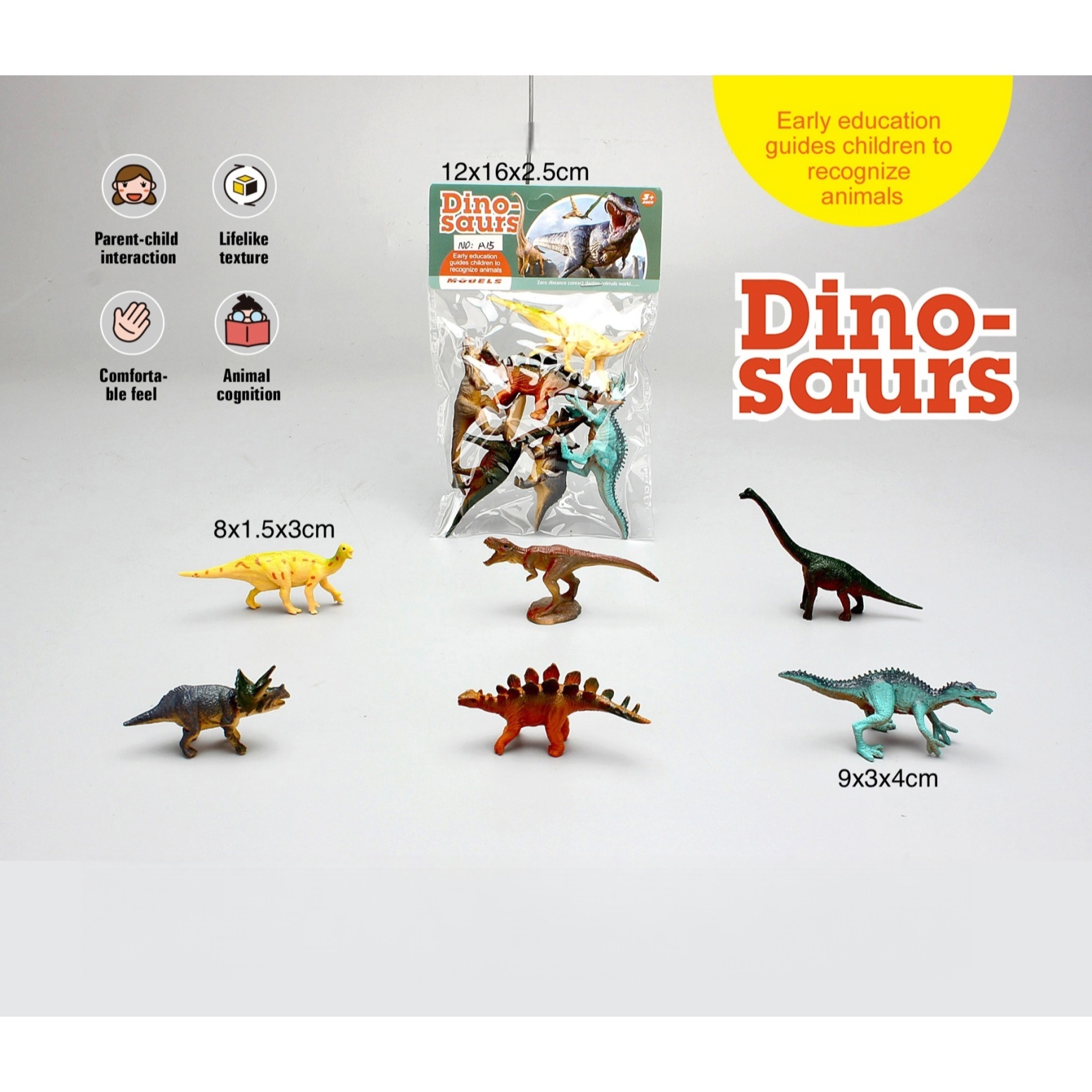 Kids Early Education Dinosaur Toy Set Lifelike Plastic PVC Figures with Tree &amp; Rock for Animal Cognition &amp; Role Play Ages 4-12
