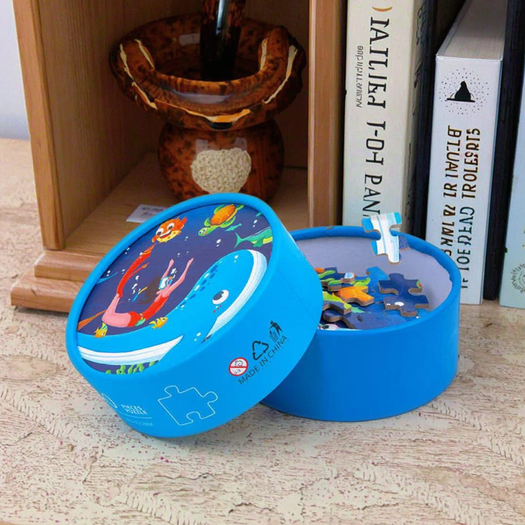 Custom Logo Printed High Quality Paper Tube Puzzles Montessori Preschool Early Education 12 Animal Themed Cartoon Toy Toddler