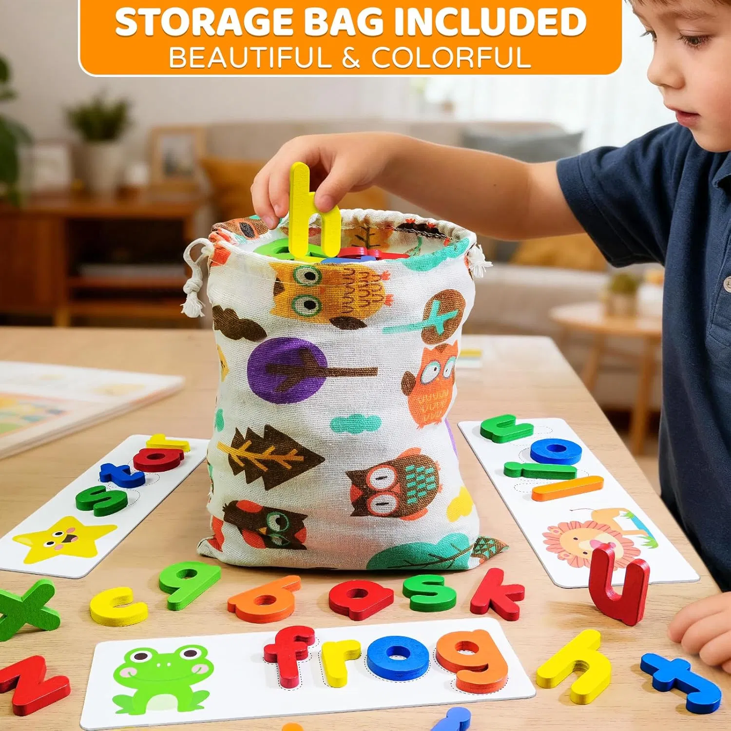 Ibay Alphabet ABC Learning Educational Toys for 3 4 5 Years Old Boys Girls Wooden Puzzle Flash Cards Preschool Activity Letter Matching Games for Kids Toddlers
