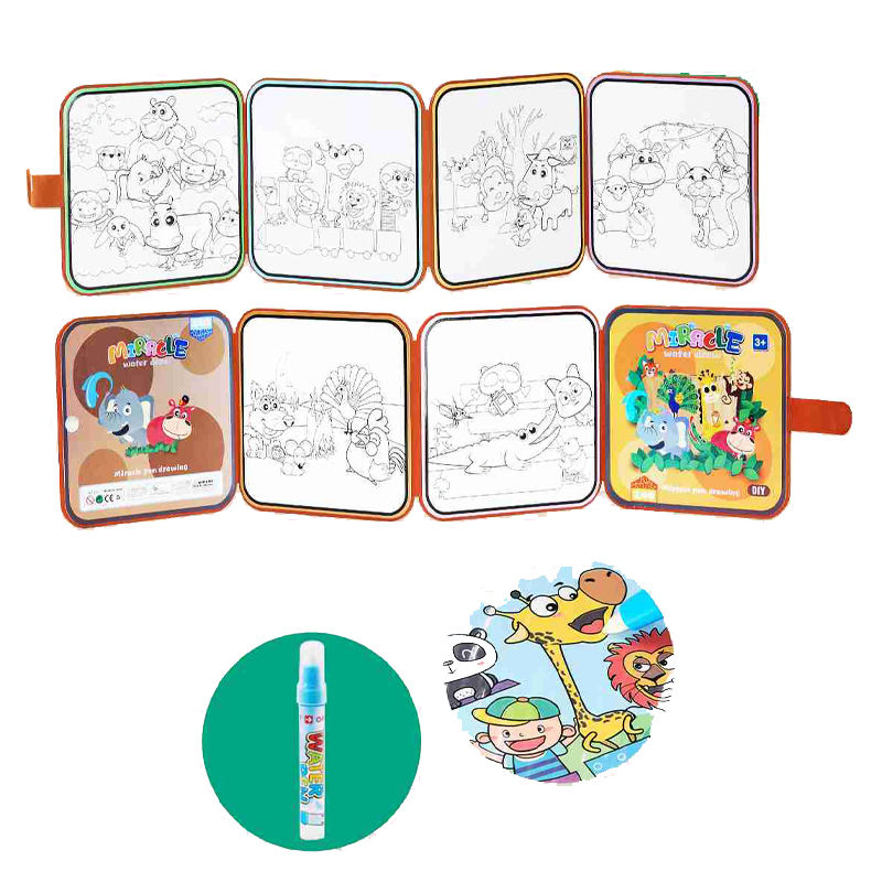 QS High Quality Kids Early Learning Drawing Set Toys 3 Style Educational Cartoon Animal Folding Water Painting Book Toys for 3+