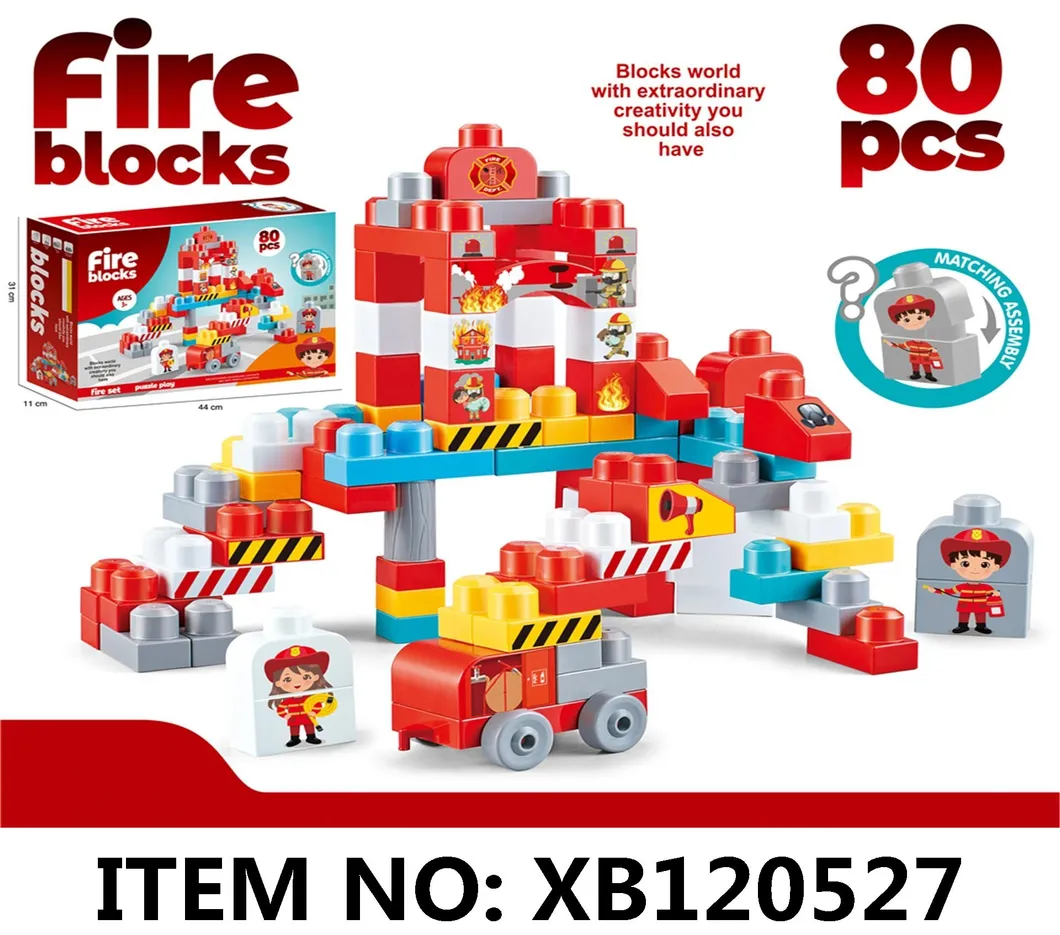 Plastic Bricks Early Educational Learning Toy for Kids Creative DIY 80PCS Fire Large Building Blocks Set