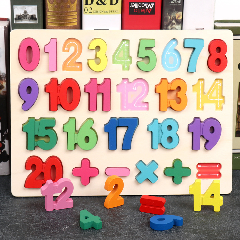 Wooden Baby Learning Number Letters Cognitive Pairing Board Kindergarten Early Education Puzzle Three-Dimensional Puzzle Board Toys