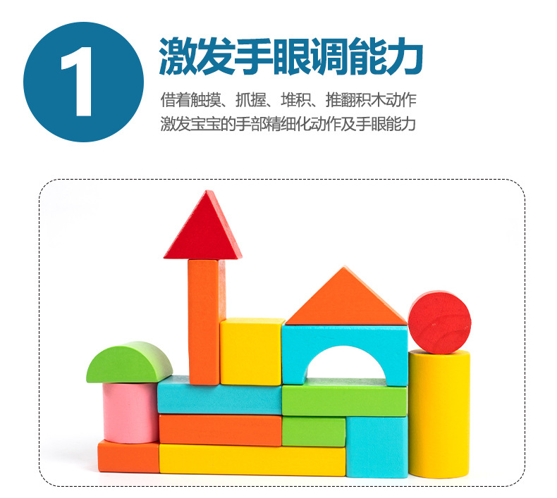 Wooden Building Blocks Colored Particle Shape and Matching Educational Toys