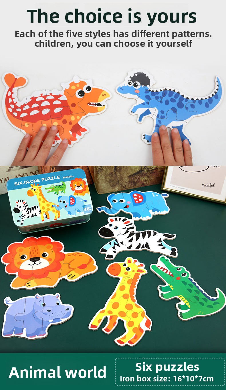 Wooden DIY Toy for 3-6 Years Old Children's Early Education Six-in-One Puzzle Kindergarten Educational Toys Animal Traffic