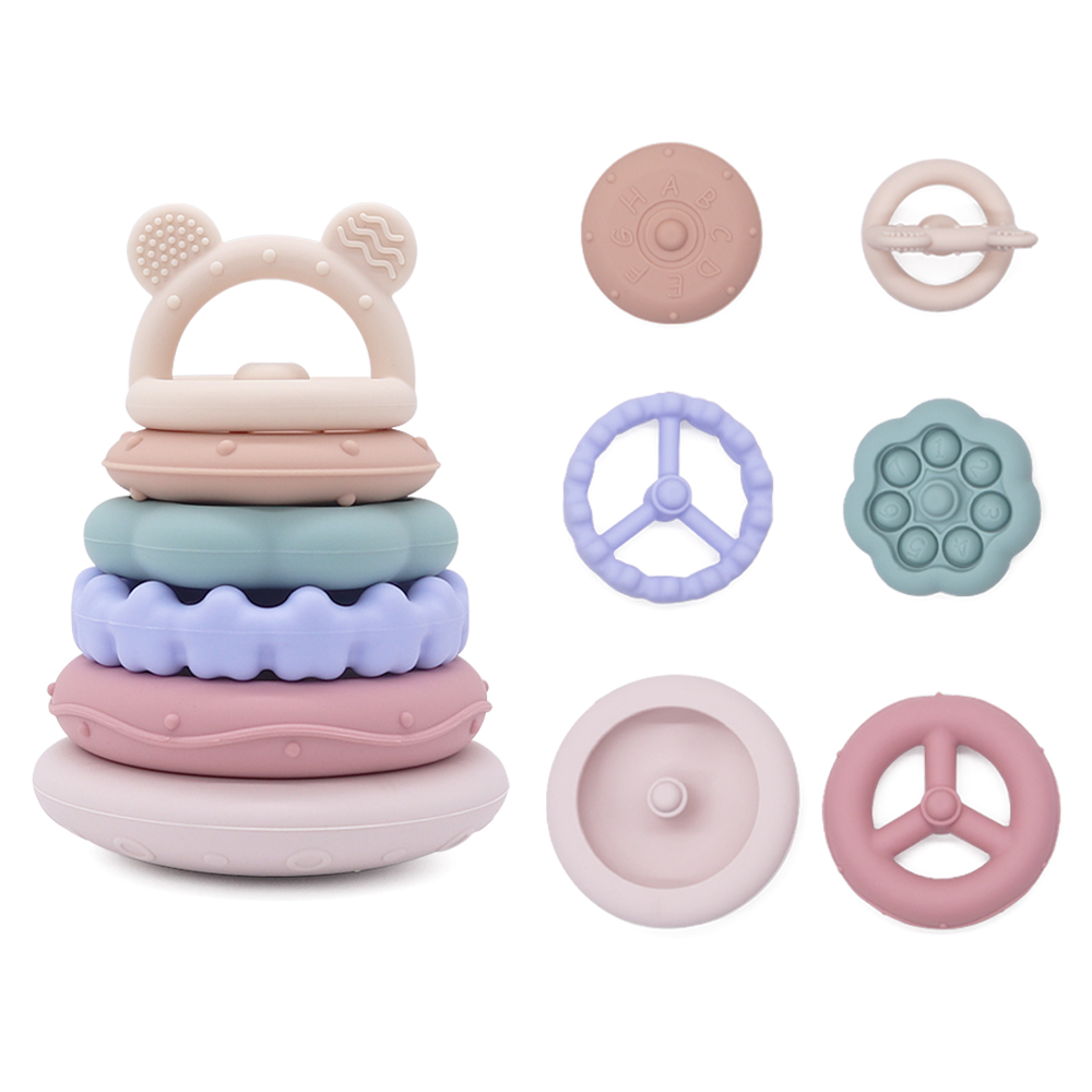 Wholesale 6 Pcs Montessori Silicone Stacking Toy for Baby 0-12 Months Educational Learning Rings Toddler Sensory Stackers
