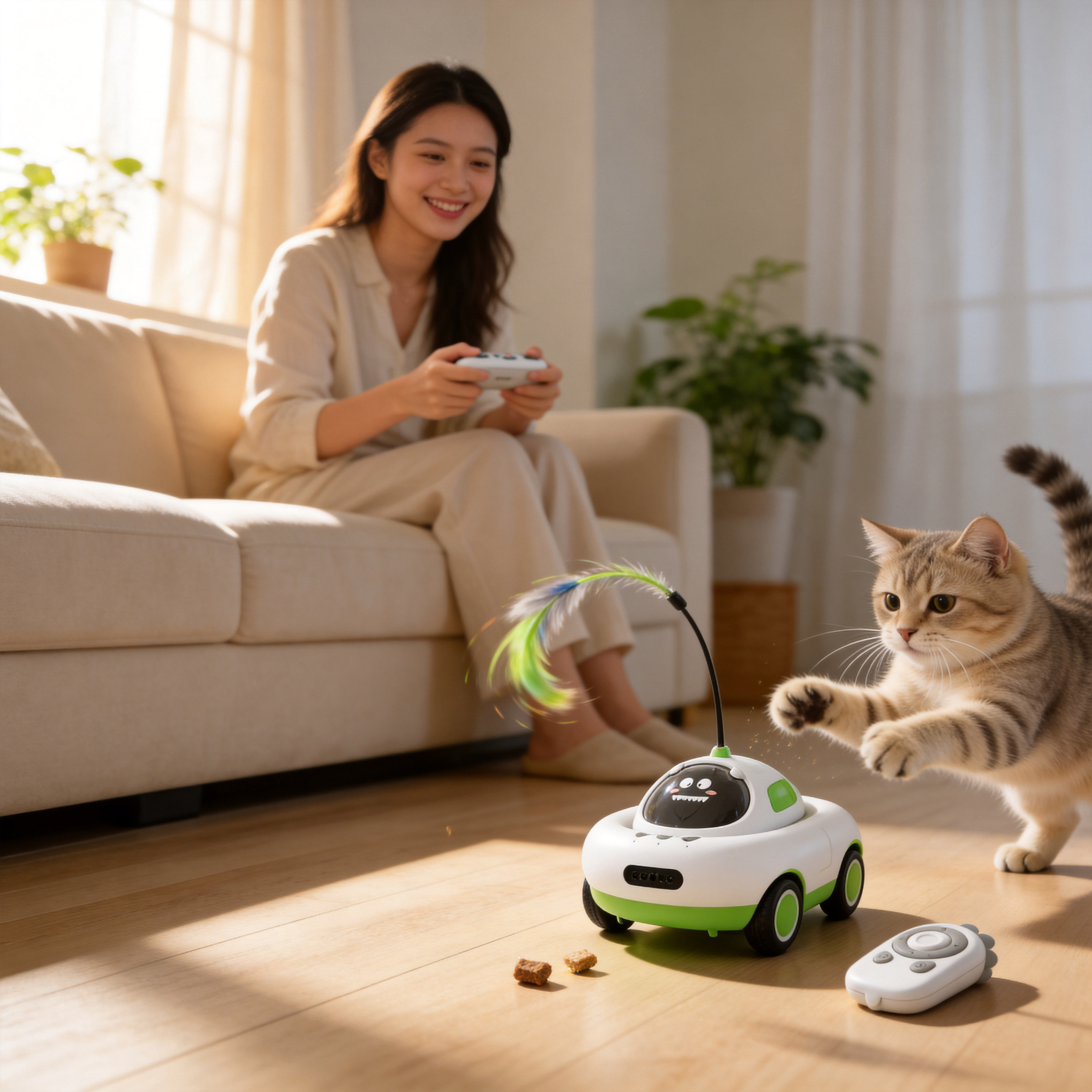 Multilingual Automatic Remote Control Cat Car Food Dispenser Interactive Cartoon Simple Pet Entertainment Toy