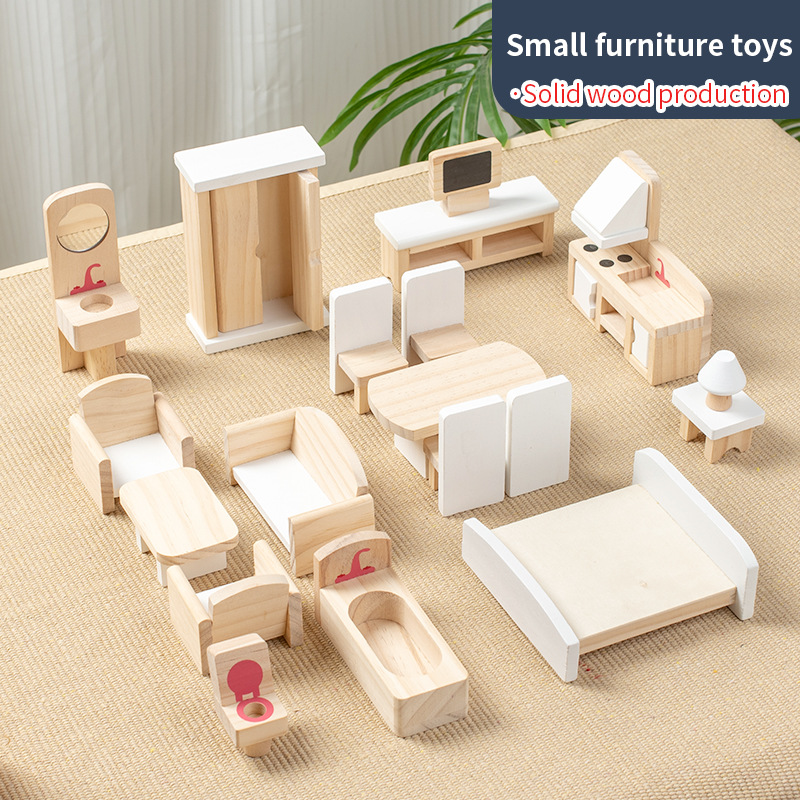 Baby Role Play Wooden Miniature Dollhouse Furniture Set Game Educational Pretend Doll House Accessories Gift Toys for Girls