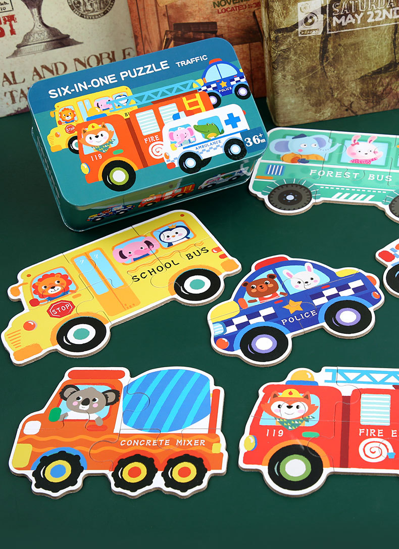 Wooden DIY Toy for 3-6 Years Old Children's Early Education Six-in-One Puzzle Kindergarten Educational Toys Animal Traffic