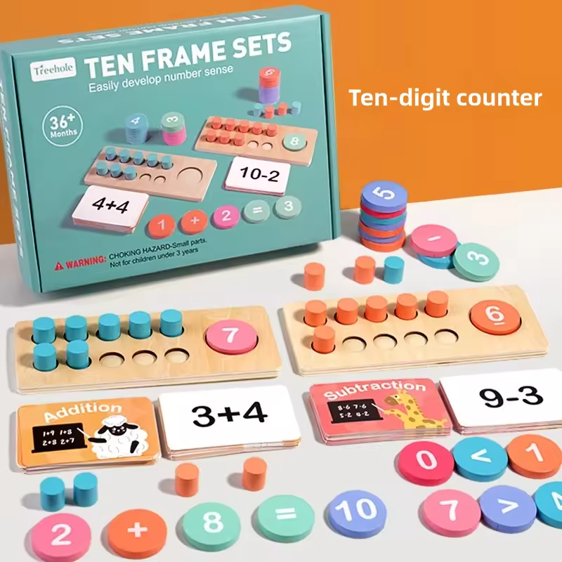 Montessori Math Manipulatives Wooden Learning Number And Counting Games Ten Frame Set For Elementary Classroom &amp; Kindergarten