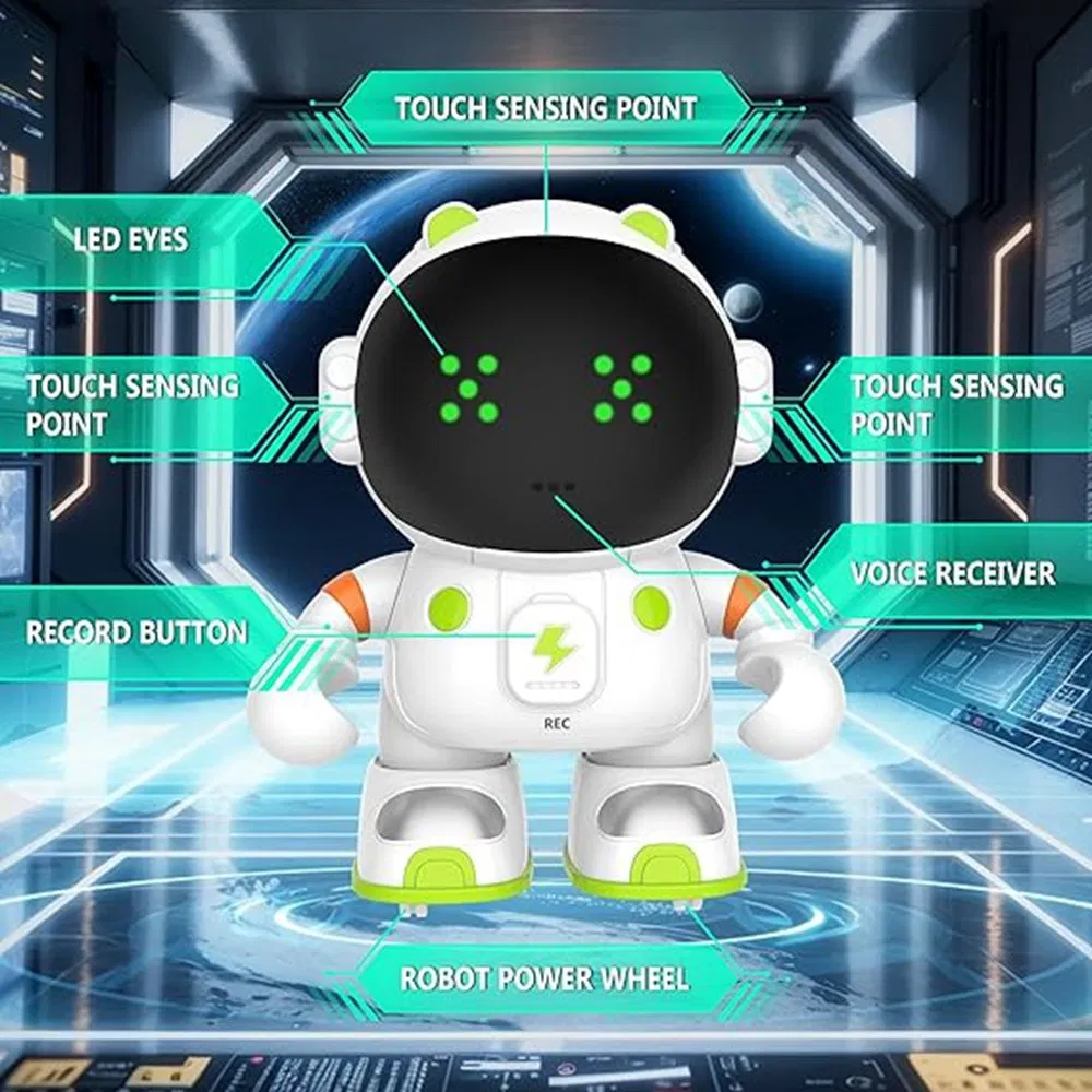 At100 Smart Robot Toy with Interactive Voice Control, Touch Sensors, and Recording Function for Kids – Fun Astronaut Toy for Learning and Play