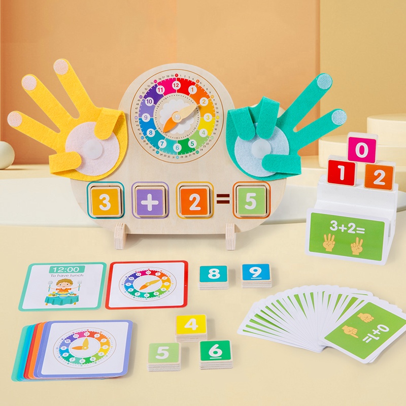 Wooden Montessori Math Toy For Toddlers, Finger Counting Arithmetic Board And Learning Clock, Preschool Educational Toy For Kids