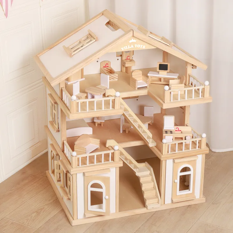 Play Dollhouse Wood Doll House Child House Kids Educational Gift Baby Montessori