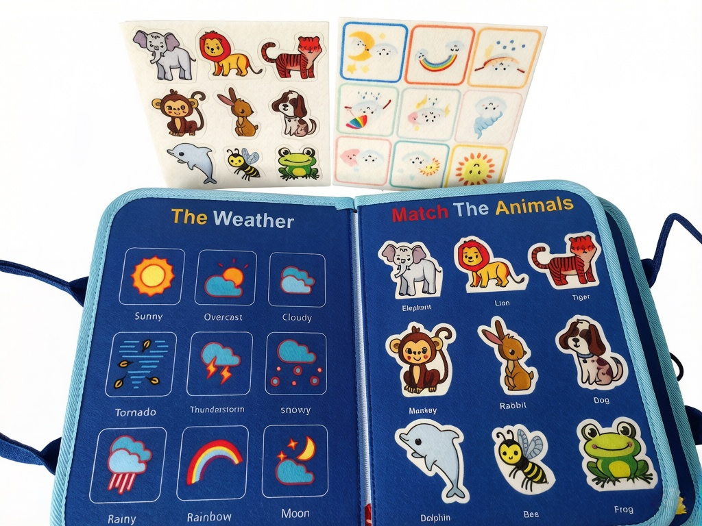 Soft Felt Interactive Montessori Sensory Learning Activity Busy Book Educational Toy for Toddlers Travel Colorful Basic Concepts