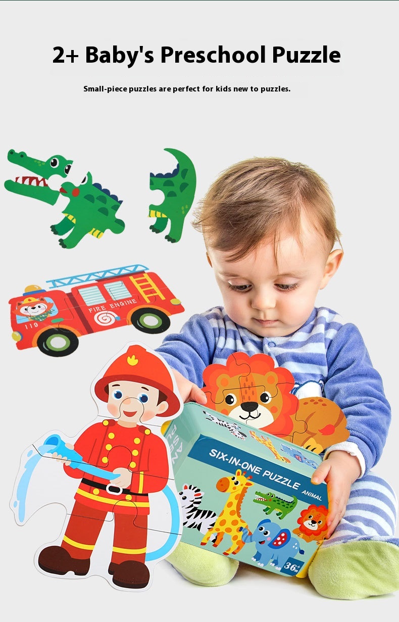 Wooden DIY Toy for 3-6 Years Old Children's Early Education Six-in-One Puzzle Kindergarten Educational Toys Animal Traffic