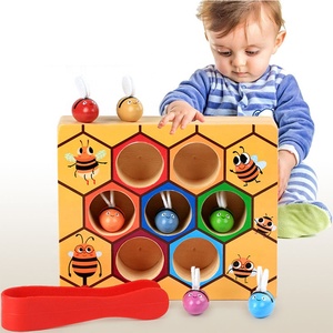 Wooden Educational Toys Color Sorting for Toddler Fine Motor Skill Toy Bee to Hive Matching Game