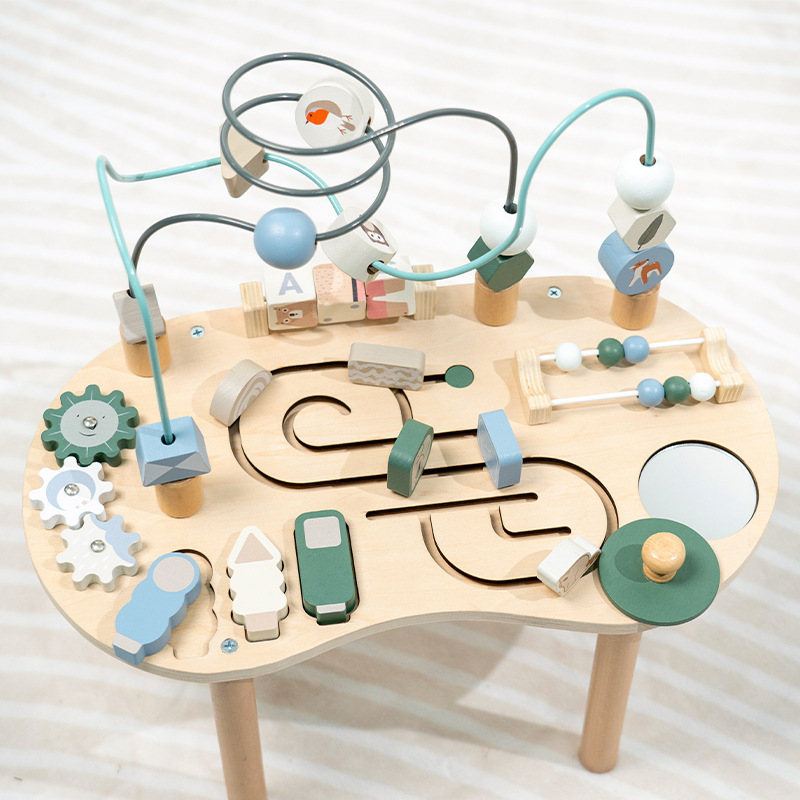 Montessori Sensory Table Wooden Educational Teaching &amp; Learning Busy Board with Beads Maze for Toddlers &amp; Kids