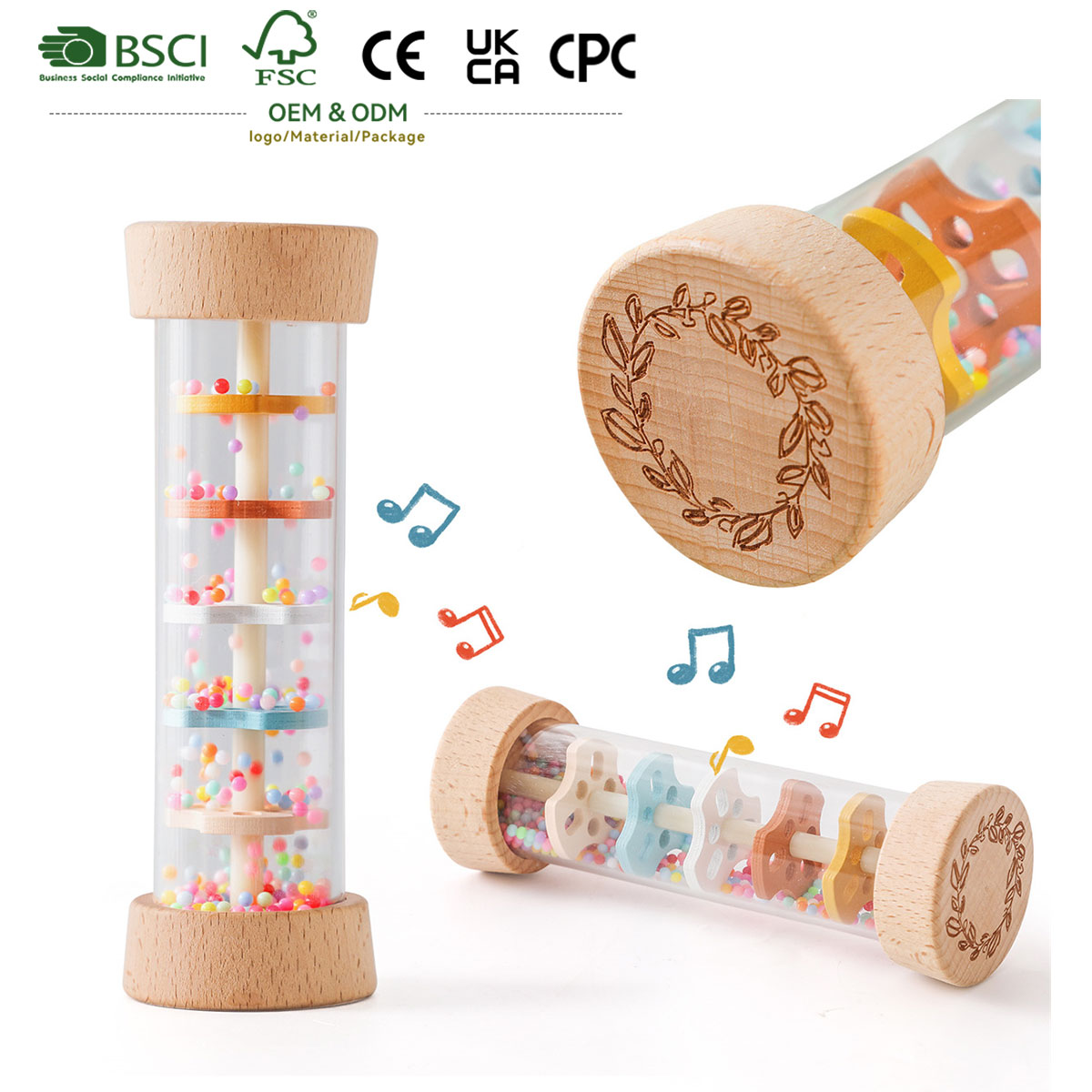 Montessori Sensory Toy Wooden Musical Instrument Simulation Early Education Small Rainbow Hourglass Baby Rattle Wooden Toy