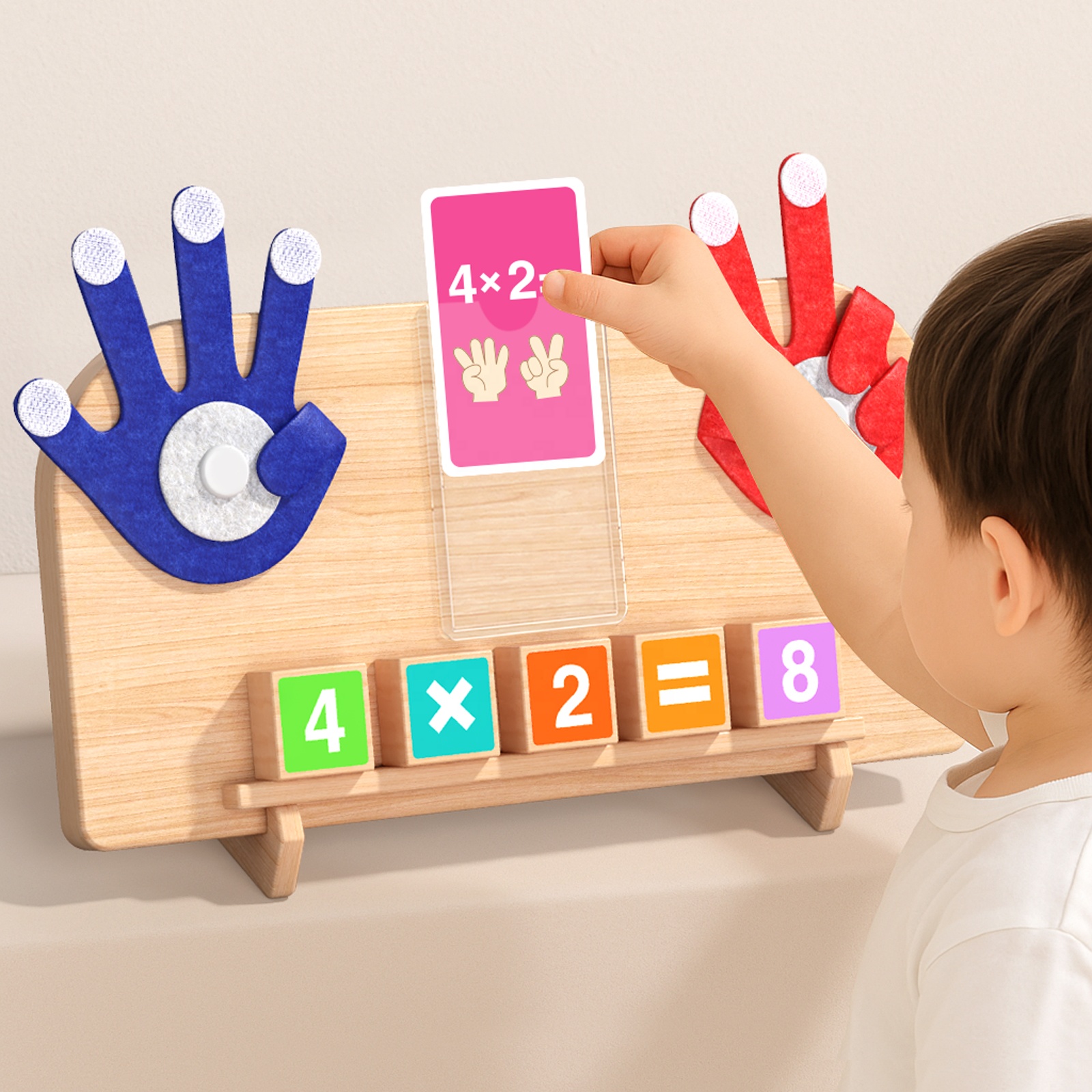 Montessori Wooden Math Learning Toys, Finger Counting Board With Number Blocks &amp; Flashcards, Educational Preschool Learning Toys