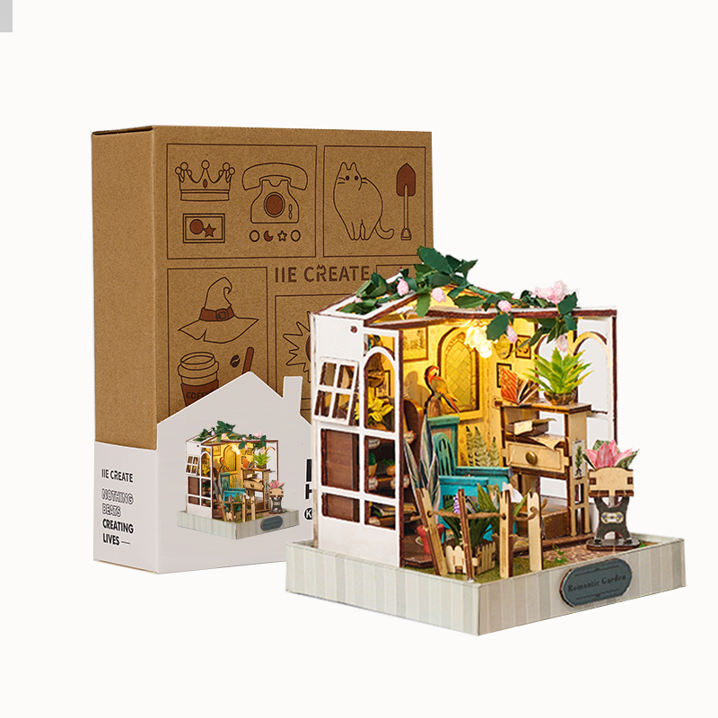 IIECREATE K-080 Flower 3.5' Mini DIY Toy Doll House Collection Miniature House Kit DIY 3D Wooden Puzzle