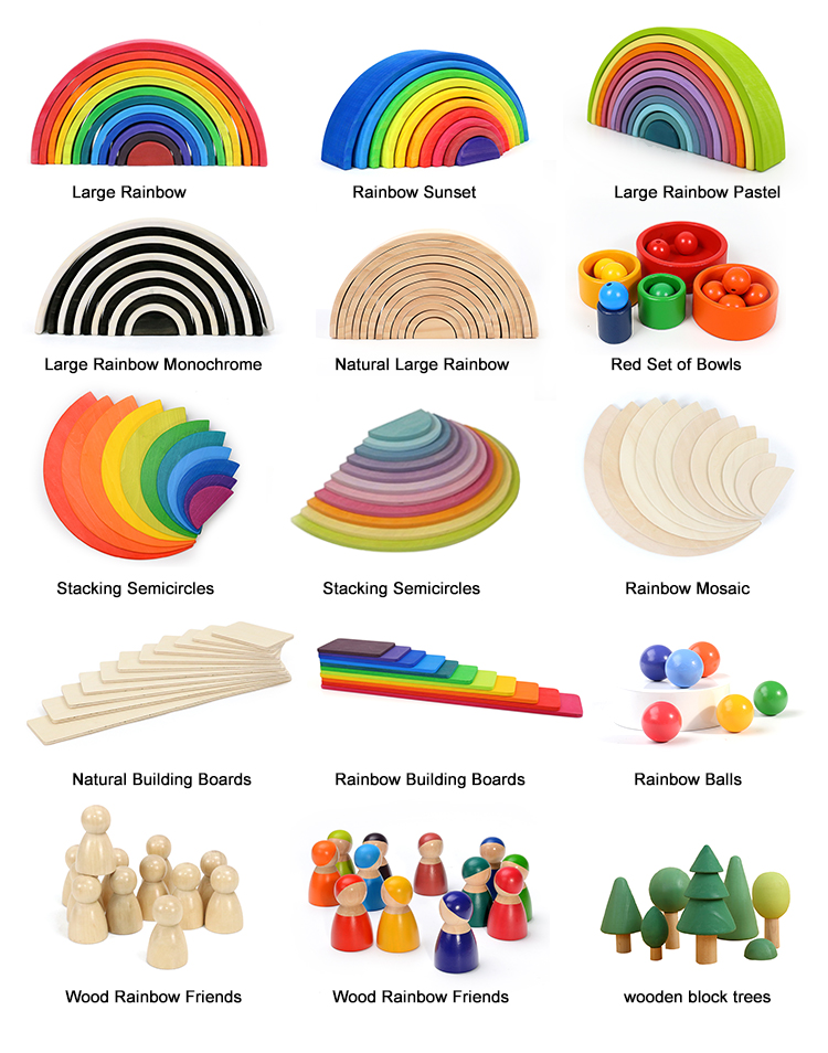 Wooden rainbow Building Blocks Children's Color and Shape Cognition Assembly Folding Music Early Education Educational Toys