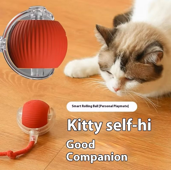 Smart Rechargeable Interactive Cat Ball Toy Automatic Rolling With Faux Tail USB Charging Motion Activated Remote Control