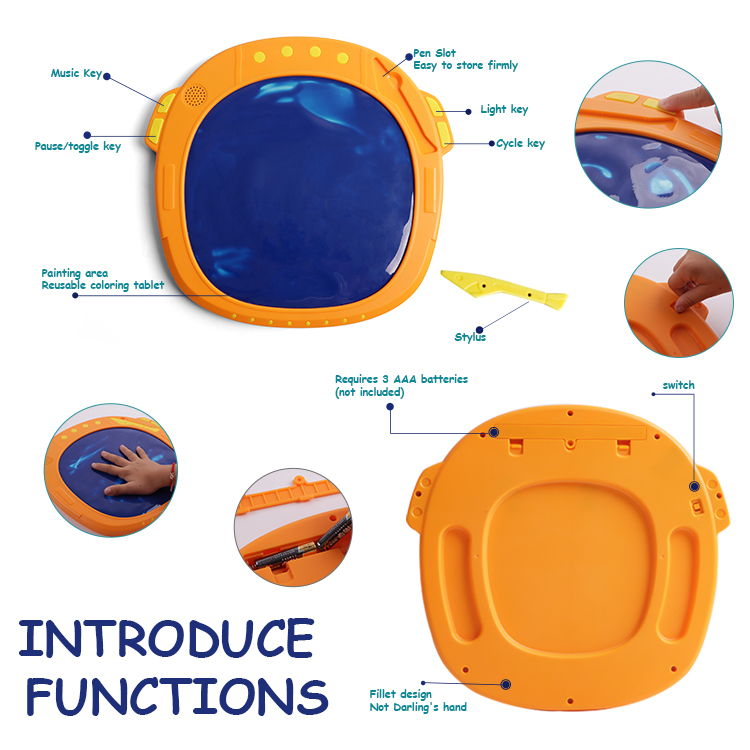 Portable Gel Drawing Board Reusable Mess-Free Art Pad RGB Musical Doodle Board Kids Drawing Toys