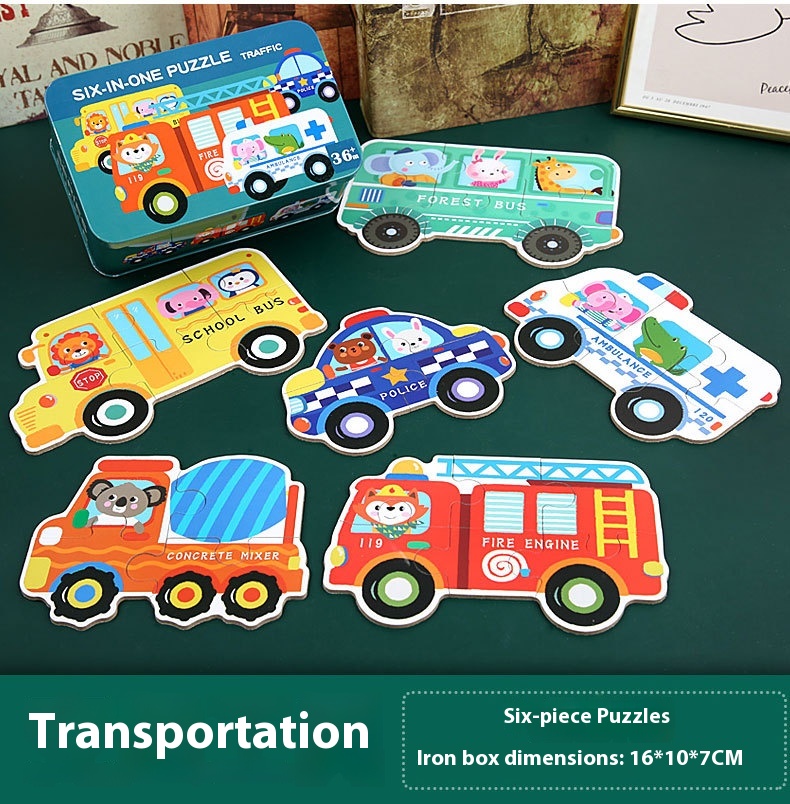 Wooden DIY Toy for 3-6 Years Old Children's Early Education Six-in-One Puzzle Kindergarten Educational Toys Animal Traffic