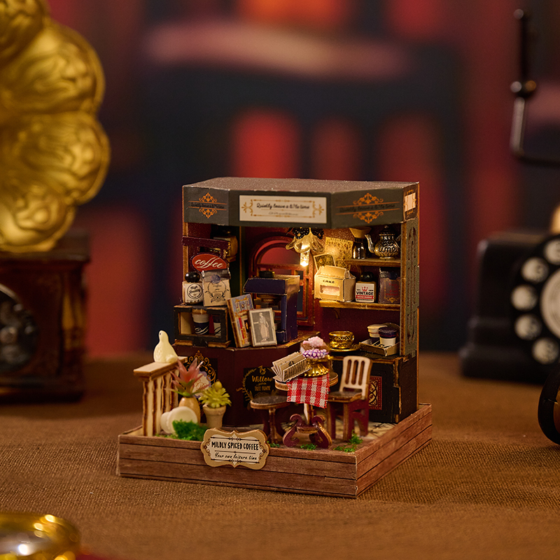 IIECREATE DIY 3D Wooden Puzzle Toy Handmade 3D Puzzle Miniature House Kit Doll House With Mini Wood Toy Set With LED Light