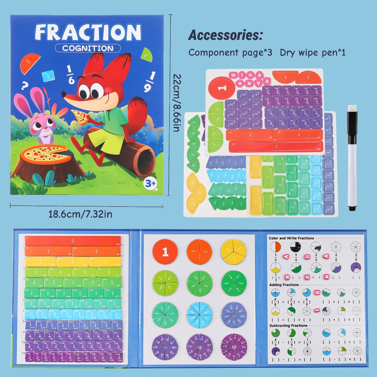 Portable Magnetic Fraction Tiles And Circles Math Toy For Elementary Students Montessori Fraction Learning Book For Children