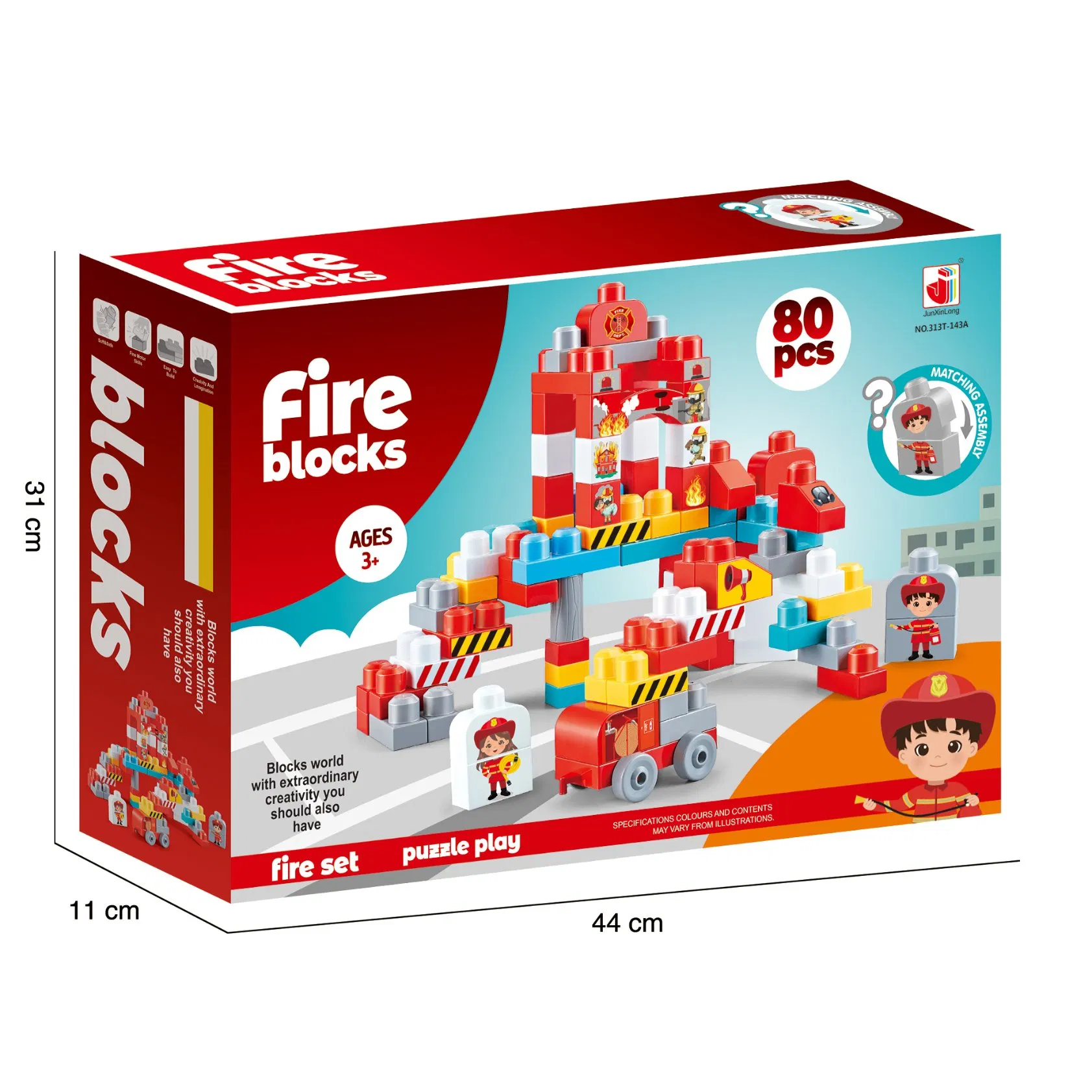 Xinbo Plastic Bricks Early Educational Learning Toy for Kids Creative DIY 80PCS Fire Large Building Blocks Set