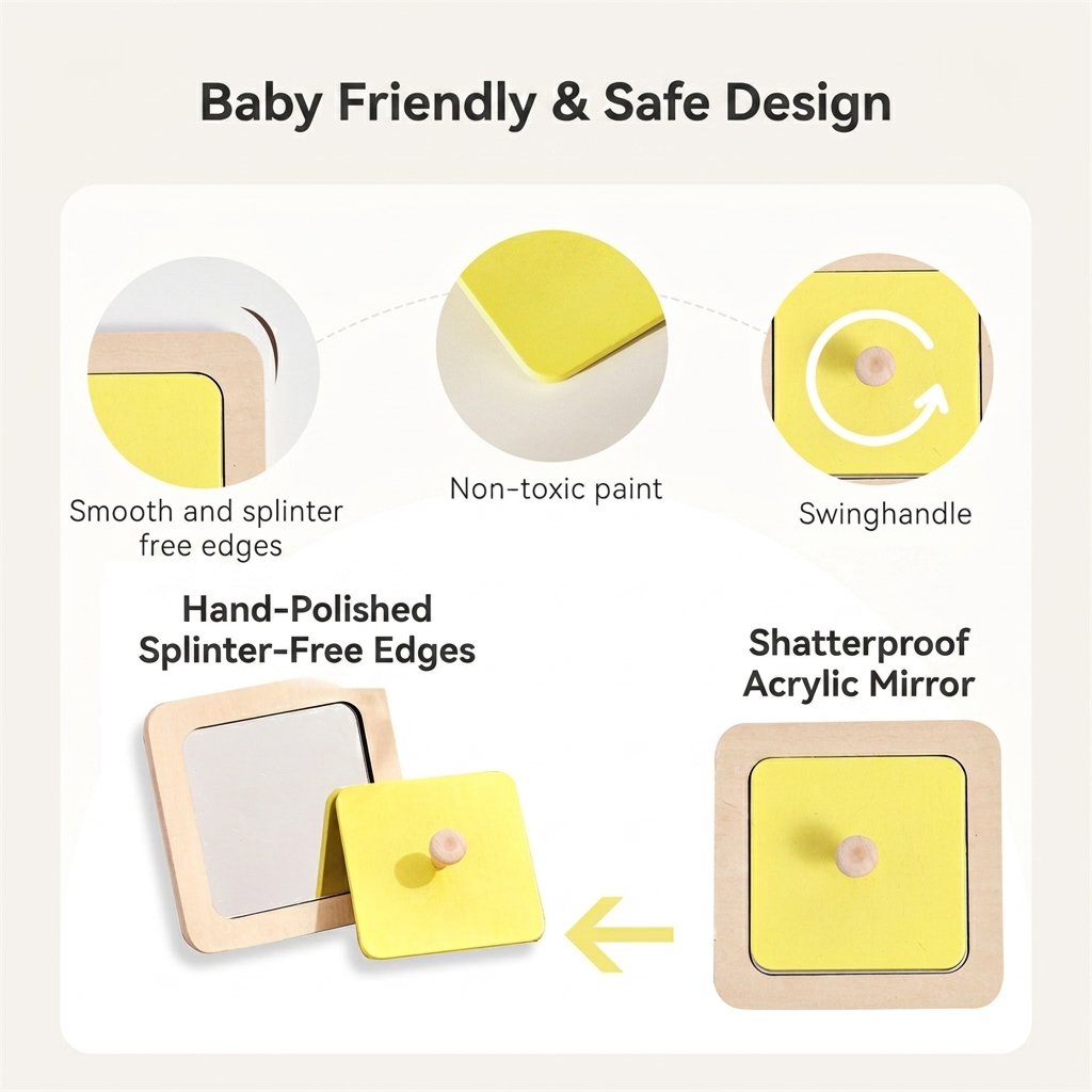 New Eco-friendly Montessori Wooden Mirror Puzzle Self-Discovery Toy Toddlers Early Educational Preschool Teaching Aids Unisex