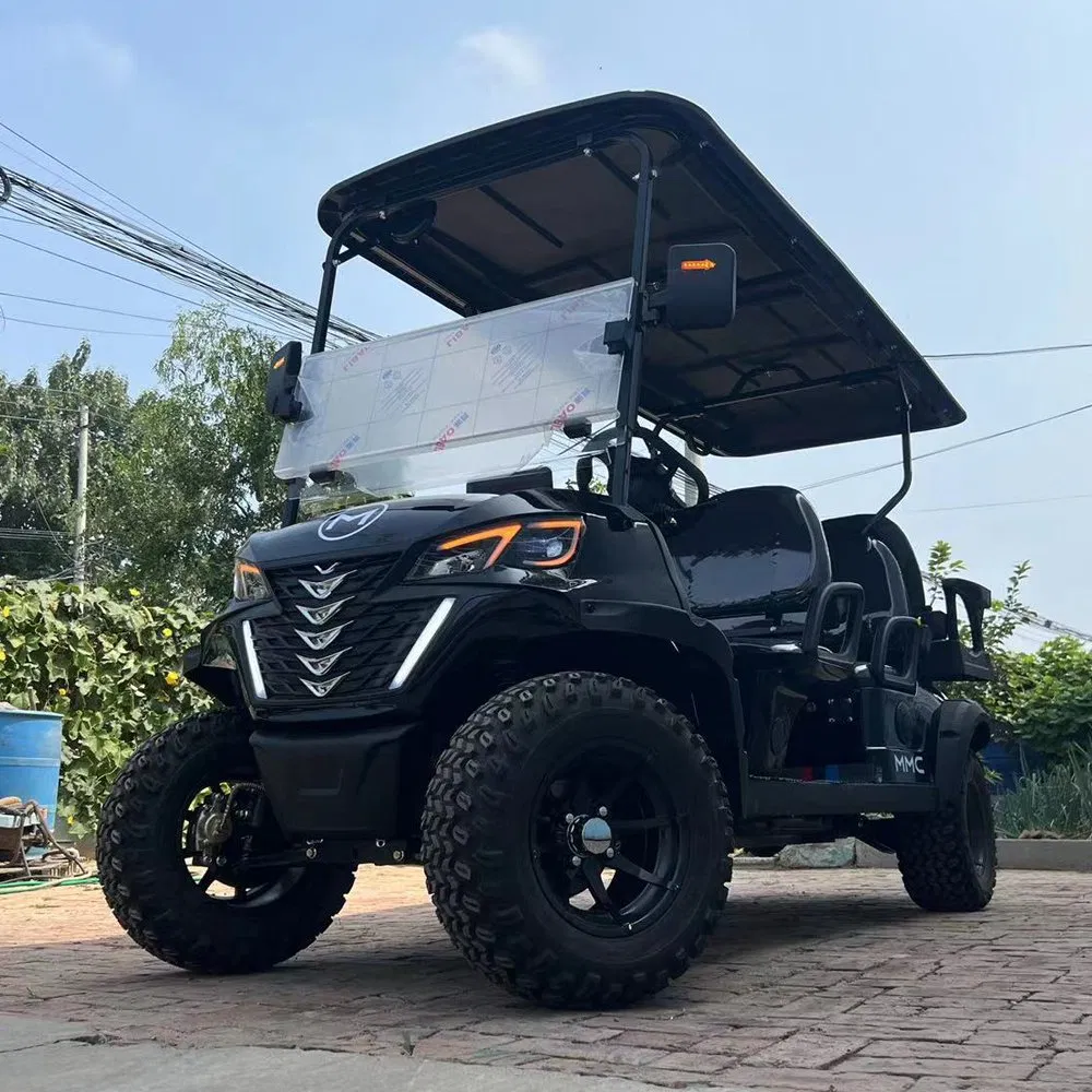 New CE Certification 6 Seat Black Golf Cart 72V Lithium Battery Golf Car 7000W Solar Panels Powered Golf Carts