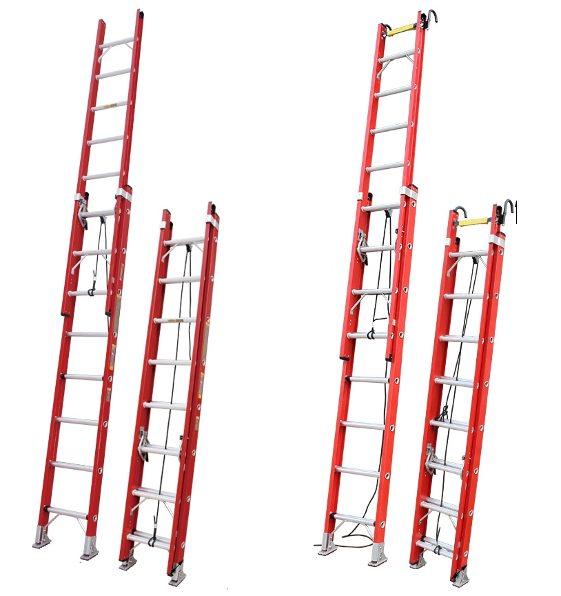 with Safety Pulley Rope System Industrial Grade Fiberglass Extension Ladder Corrosion-Resistant for Utility/Telecom Maintenance