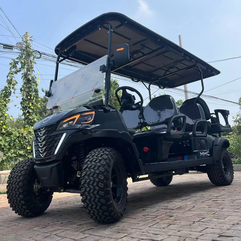 New CE Certification 6 Seat Black Golf Cart 72V Lithium Battery Golf Car 7000W Solar Panels Powered Golf Carts