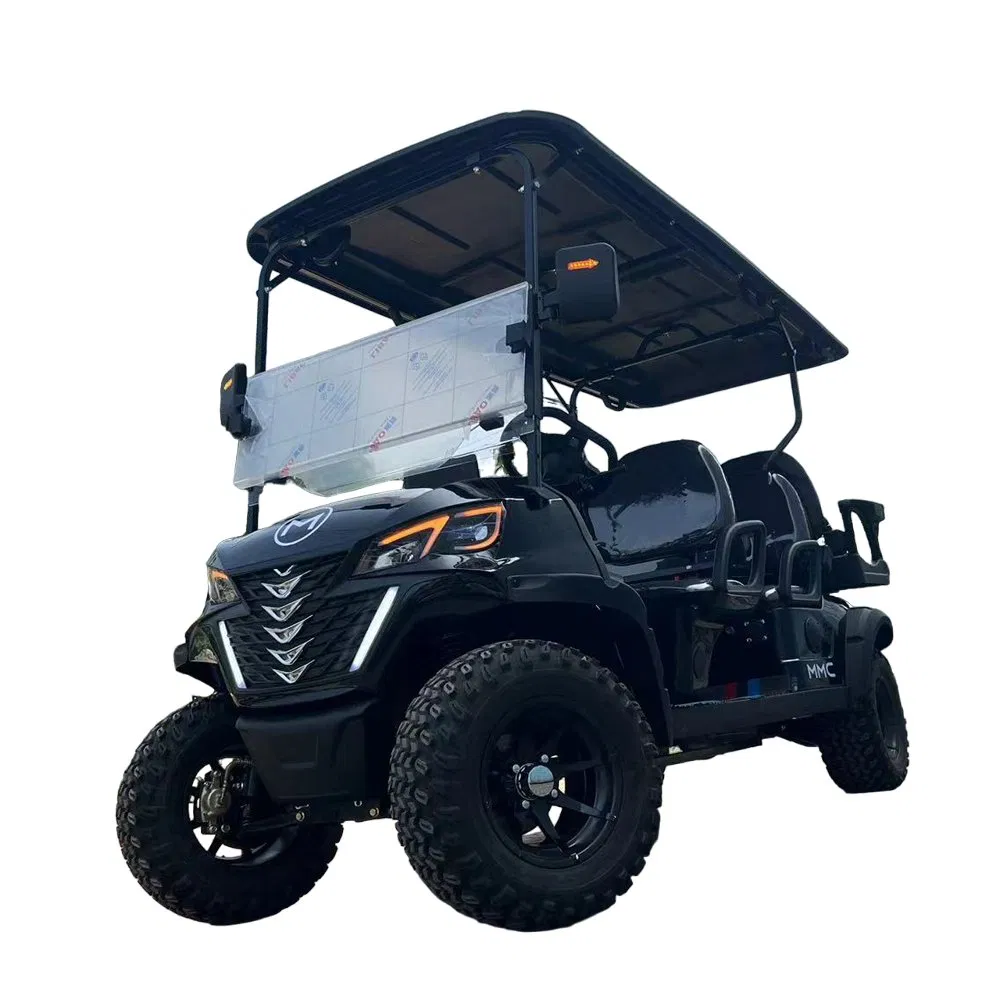 New CE Certification 6 Seat Black Golf Cart 72V Lithium Battery Golf Car 7000W Solar Panels Powered Golf Carts