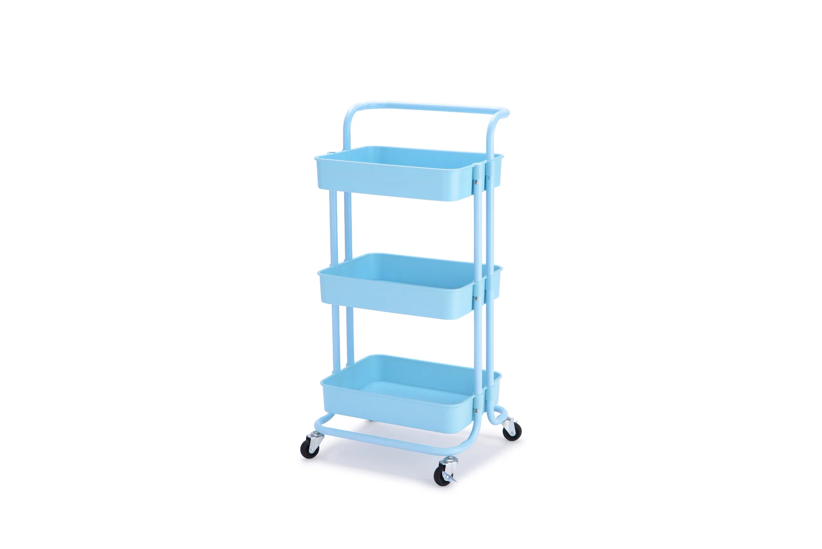 High Quality Steel 3-Tier Home Kitchen Utility Cart with Handle Storage Rack