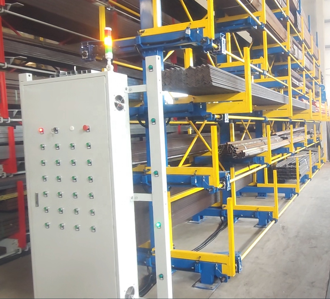 Customized Industrial Warehouse Storage Steel Electric Telescopic Cantilever Rack for Pipe Tube Bar