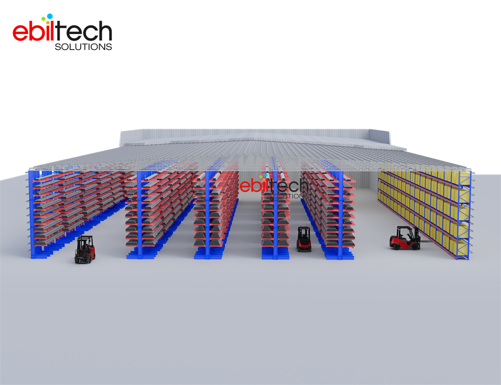 EBILTECH Cantilever Clad Steel/Metal Rack Warehouse | Anti-Rust & Corrosion Protection Storage for Pipe & Profile