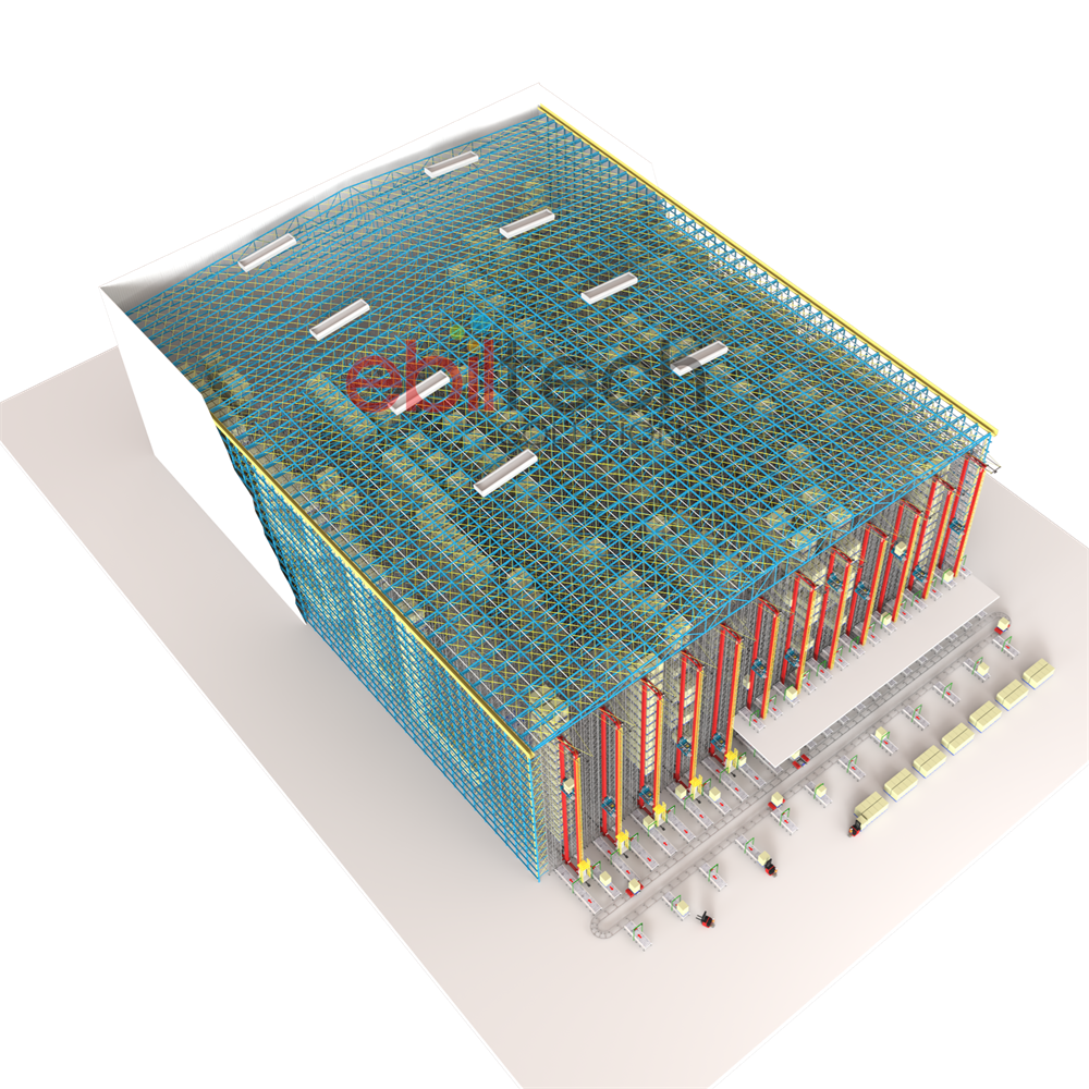Stacker Crane Clad Rack Building Integrated Warehouse Racking Self-Supporting Racking System EBILTECH Industrial Storage