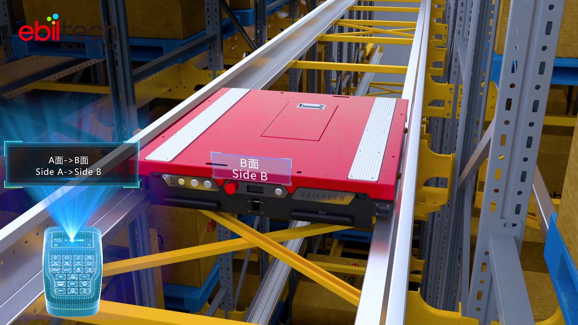 EBILTECH Warehouse Storage Equipment Pallet Handling RGV Shuttle Robotic Pallet Rack Robot