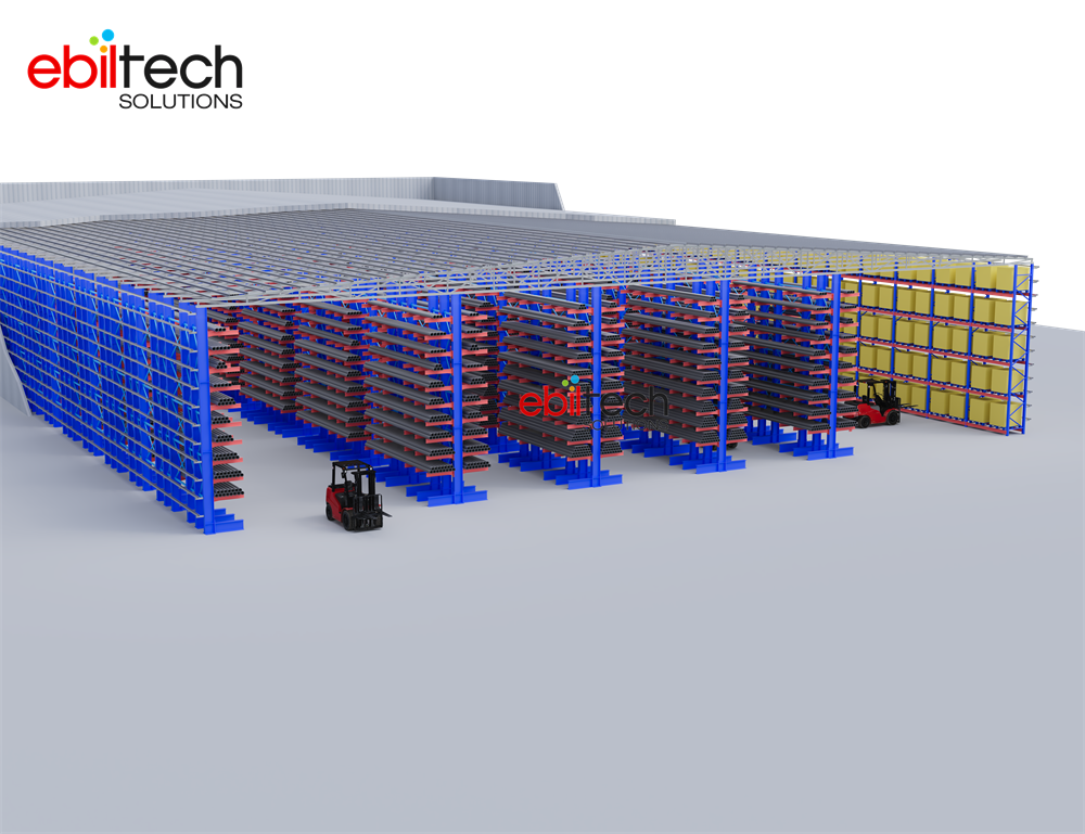 EBILTECH Cantilever Clad Steel/Metal Rack Warehouse | Anti-Rust & Corrosion Protection Storage for Pipe & Profile