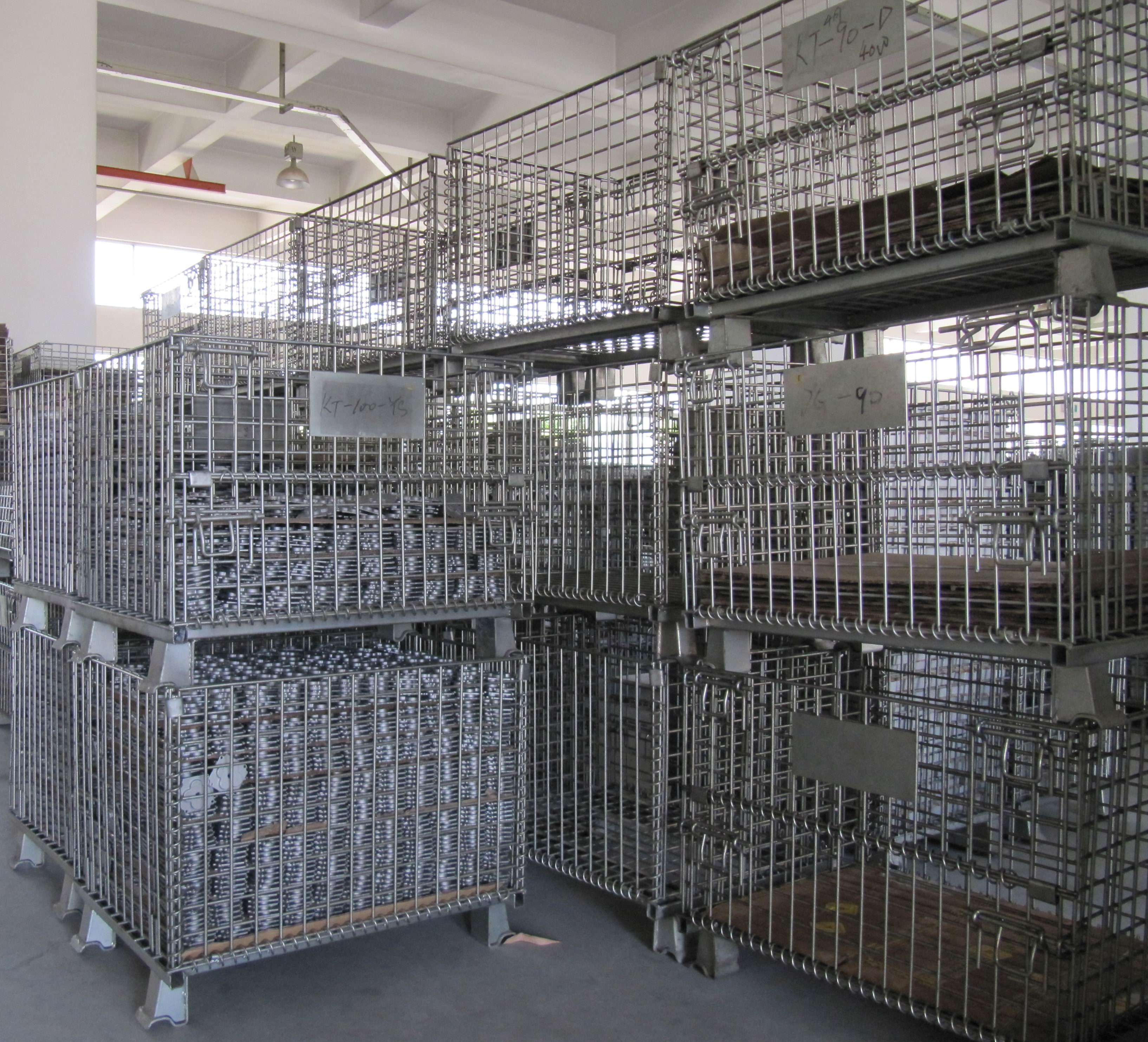 Customized Foldable Mesh Cages Galvanized Goods Warehousing Container Metal Net Cage Wire Cage Mesh Box for Factory