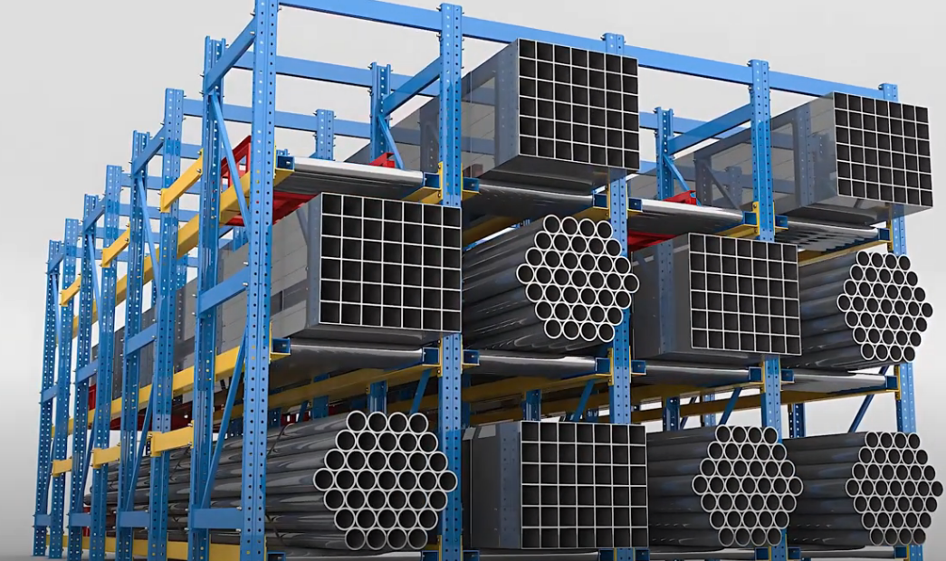 Steel Heavy-Duty Tubular Stacking Storage System Racks with Rollers for Long Materials Corrosion Protection CE Certified