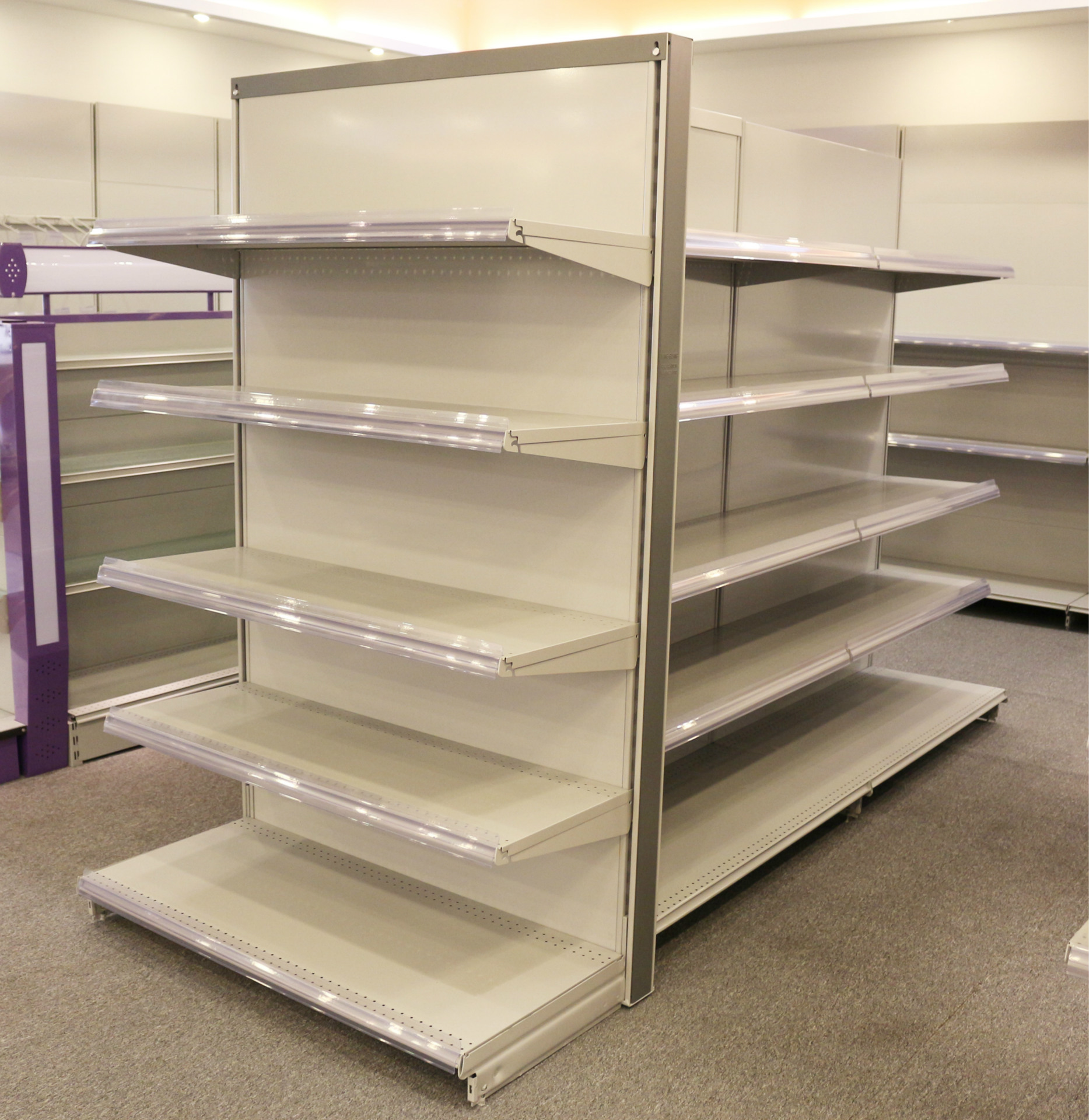 Customized Double-Sided Light Duty Metal Steel Supermarket Wall Gondola Shelving Rack Freestanding Installation Customizable