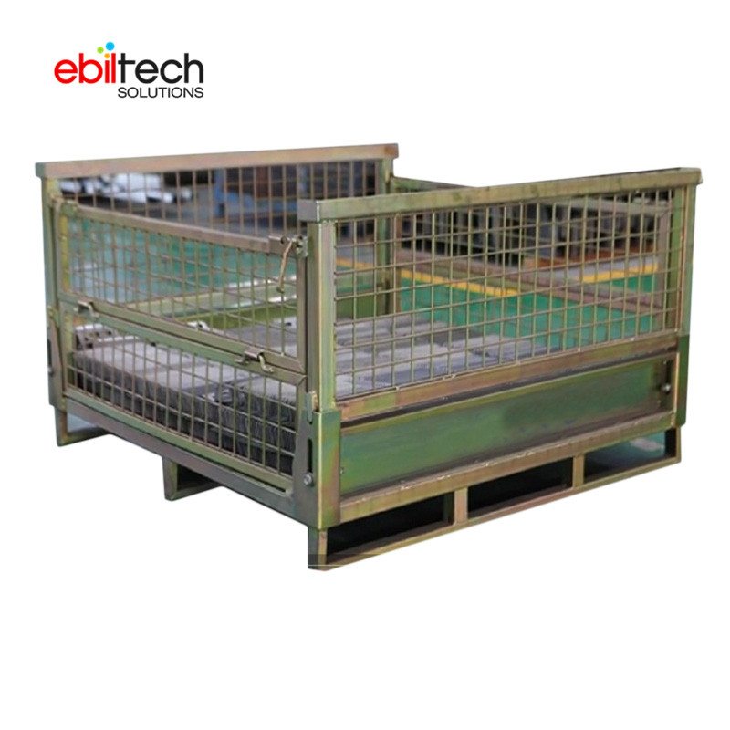Steel High Capacity Galvanized Finish Stackable Foldable Wire Mesh Box Wire Cage Metal Bin Storage Container EBILTECH Brand