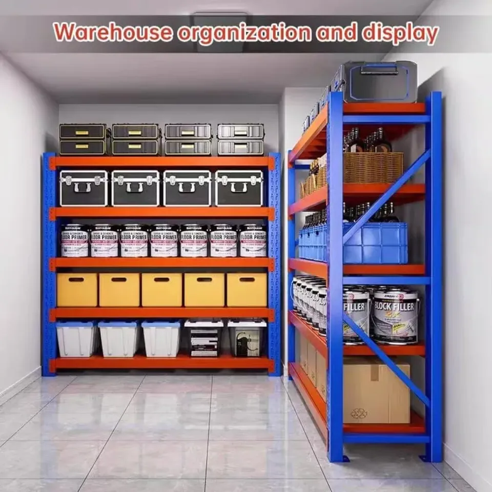 4-Level Blue Orange Steel Industrial Warehouse Storage Shelves Adjustable Height Pallet Support Bar Powder Coated Finish Large