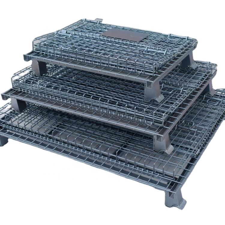 EBILMETAL Heavy Duty Industrial Metal Cage Foldable Steel Mesh Box Pallet Collapsible Metal Cage Pallets