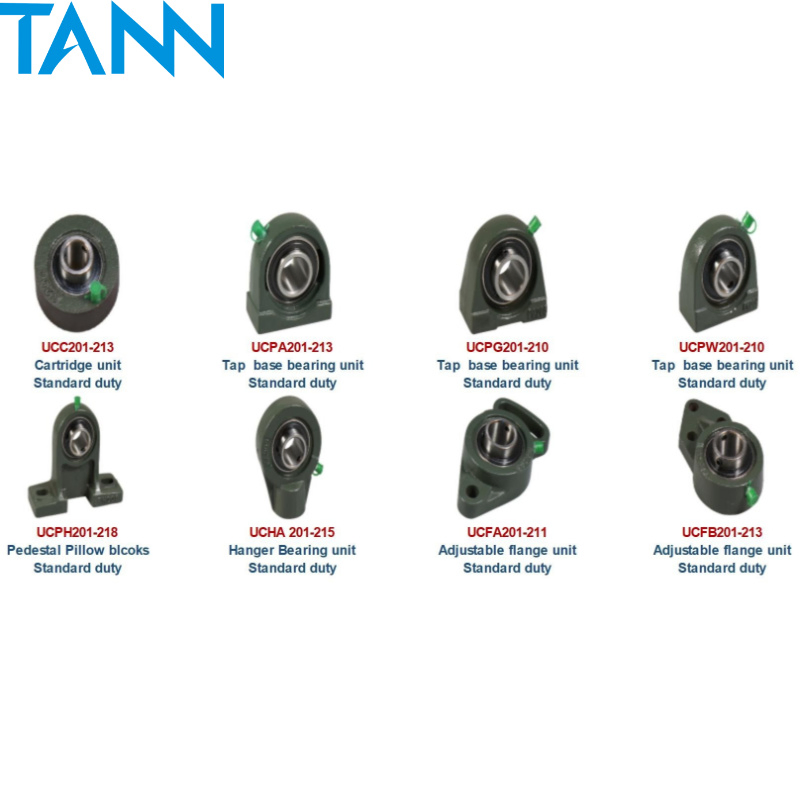 TANN UCFB203/UCC2/UCPA2/UCPG2/UCPW2/UCPH2/UCHA2/UCFA2 Other Typical Units Adujustable/Cartridge/Tap Base/Pedestal/Hanger Bearing Units Standard Duty