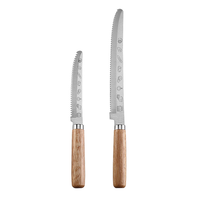 Stainless Steel Bread Knife with Rubber Wood Handle for Baking Kitchen